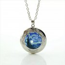 Starry Night Cabochon LOCKET Pendant Silver Chain Necklace USA Ship #129