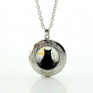 Black Cat Moon Cabochon LOCKET Pendant Silver Chain Necklace USA Ship #50