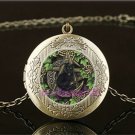 Wicca Star Black Cat Cabochon LOCKET Pendant Bronze Chain Necklace USA Ship #188