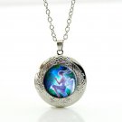 Angel with Wings Cabochon LOCKET Pendant Silver Chain Necklace USA Ship #123