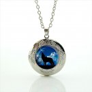 Silhouette Wolf Moon Cabochon LOCKET Pendant Silver Chain Necklace USA Ship #1
