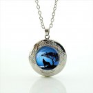 Silhouette Wolf Moon Cabochon LOCKET Pendant Silver Chain Necklace USA Ship #9