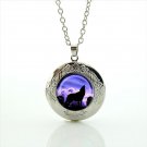 Silhouette Wolf Howl Cabochon LOCKET Pendant Silver Chain Necklace USA Ship #31