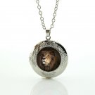 Lion Cabochon LOCKET Pendant Silver Chain Necklace USA Ship #64