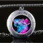 Blue & Pink Butterfly Cabochon LOCKET Pendant Silver Chain Necklace USA Ship #29