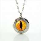 Orange Dragon Eye Cabochon LOCKET Pendant Silver Chain Necklace USA Ship #95 Orange Dragon Eye Cabochon LOCKET Pendant Silver Chain Necklace USA Ship #95