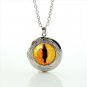 Orange Dragon Eye Cabochon LOCKET Pendant Silver Chain Necklace USA Ship #95