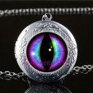 Blue Purple Eye Cabochon LOCKET Pendant Silver Chain Necklace USA Shipper #21 Blue Purple Eye Cabochon LOCKET Pendant Silver Chain Necklace USA Shipper #21