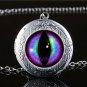 Blue Purple Eye Cabochon LOCKET Pendant Silver Chain Necklace USA Shipper #21