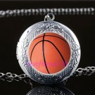 Basketball Sports Cabochon LOCKET Pendant Silver Chain Necklace USA Shipper #3