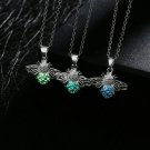 Luminous Stone Blue Green Bee Bug Insect Silver Necklace Pendant USA Shipper