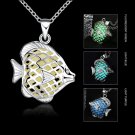 Luminous Stone Blue Green Fish Silver Necklace Pendant USA Shipper