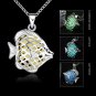 Luminous Stone Blue Green Fish Silver Necklace Pendant USA Shipper