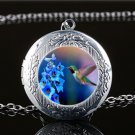 Hummingbird Flower Cabochon LOCKET Pendant Silver Chain Necklace USA Ship #28 Hummingbird Flower Cabochon LOCKET Pendant Silver Chain Necklace USA Ship #28