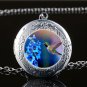 Hummingbird Flower Cabochon LOCKET Pendant Silver Chain Necklace USA Ship #28