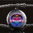 Rainbow Heart Tree LOCKET Pendant Gun Black Silver Chain Necklace USA Ship #121