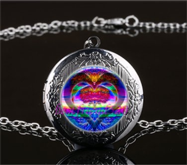 Rainbow Heart Tree LOCKET Pendant Gun Black Silver Chain Necklace USA Ship #121