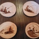 Fisherman Fishing Laser Engraved Wood 4pc Coaster Set Rustic Wood Slice Fish Fisherman Fishing Laser Engraved Wood 4pc Coaster Set Rustic Wood Slice Fish