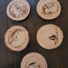Fish Fishing Laser Engraved Wood 5pc Coaster Set Rustic Wood Slice Fisherman Fish Fishing Laser Engraved Wood 5pc Coaster Set Rustic Wood Slice Fisherman