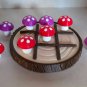 3D Printed Tic Tac Toe Board Game Wood Slice Theme with Red and Purple Mushrooms