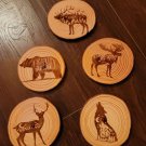 Scenes inside Animals Deer Laser Engraved Wood 5pc Coaster Set Rustic Wood Slice Scenes inside Animals Deer Laser Engraved Wood 5pc Coaster Set Rustic Wood Slice