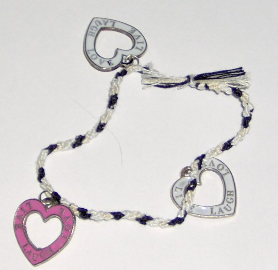 LIVE LOVE LAUGH braided heart charm bracelet