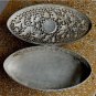 Asian Filigree Silver Oval Lidded Box with Flowers