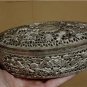 Asian Filigree Silver Oval Lidded Box with Flowers