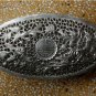 Asian Filigree Silver Oval Lidded Box with Flowers
