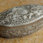 Asian Filigree Silver Oval Lidded Box with Flowers