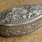Asian Filigree Silver Oval Lidded Box with Flowers