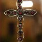 Elegant 925 Silver and Garnet Encrusted Cross