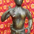 Old Asian Cambodian Man Holding A Spear Statue