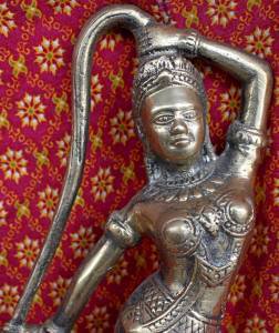 Old Asian Bronze Cambodian Dancing Lady Statue