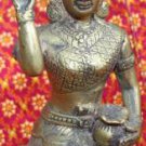 Old Asian Bronze Cambodian Sitting Lady Holding A Pot