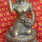 Old Asian Bronze Cambodian Sitting Lady Holding A Pot