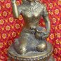 Old Asian Bronze Cambodian Sitting Lady Holding A Pot