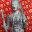 Old Asian Bronze Cambodian Man Holding A Cane