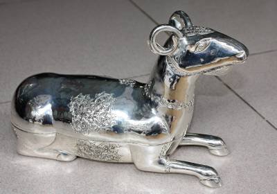Beautiful Big Asian Silver Sitting Goat