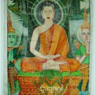 Antique Asian Original Old Cambodian Buddhist Oil Canvas Buddha Painting #9