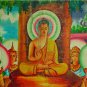Antique Asian Original Old Cambodian Buddhist Oil Canvas Buddha Painting #7