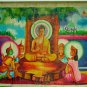 Antique Asian Original Old Cambodian Buddhist Oil Canvas Buddha Painting #7