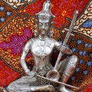 Old Asian Cambodian Khmer Silver Sitting Music Man Statue