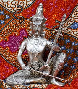Old Asian Cambodian Khmer Silver Sitting Music Man Statue