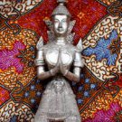 Old Asian Cambodian Khmer Silver Sitting Statue