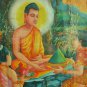 Antique Asian Original Cambodian Buddha Oil Painting Monks BA3