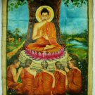 Antique Asian Original Cambodian Buddha Oil Painting Monks BA1