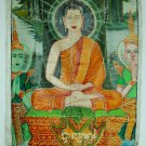 Antique Asian Original Cambodian Buddha Oil Painting Monks BA4