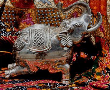 Asian Silver Squatting Elephant Statue