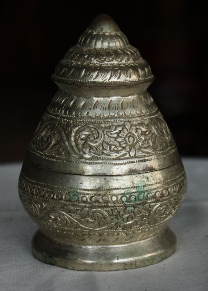 Asian Khmer Silver Candle Box